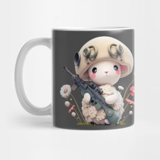 The brave sheep soldier with weapon and helmet Mug